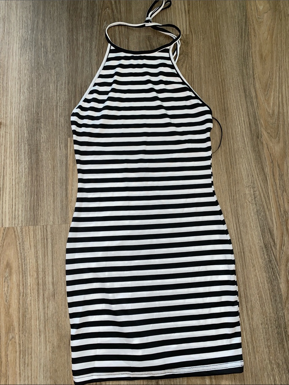 SHEIN Black and White Striped Halter Mini Dress